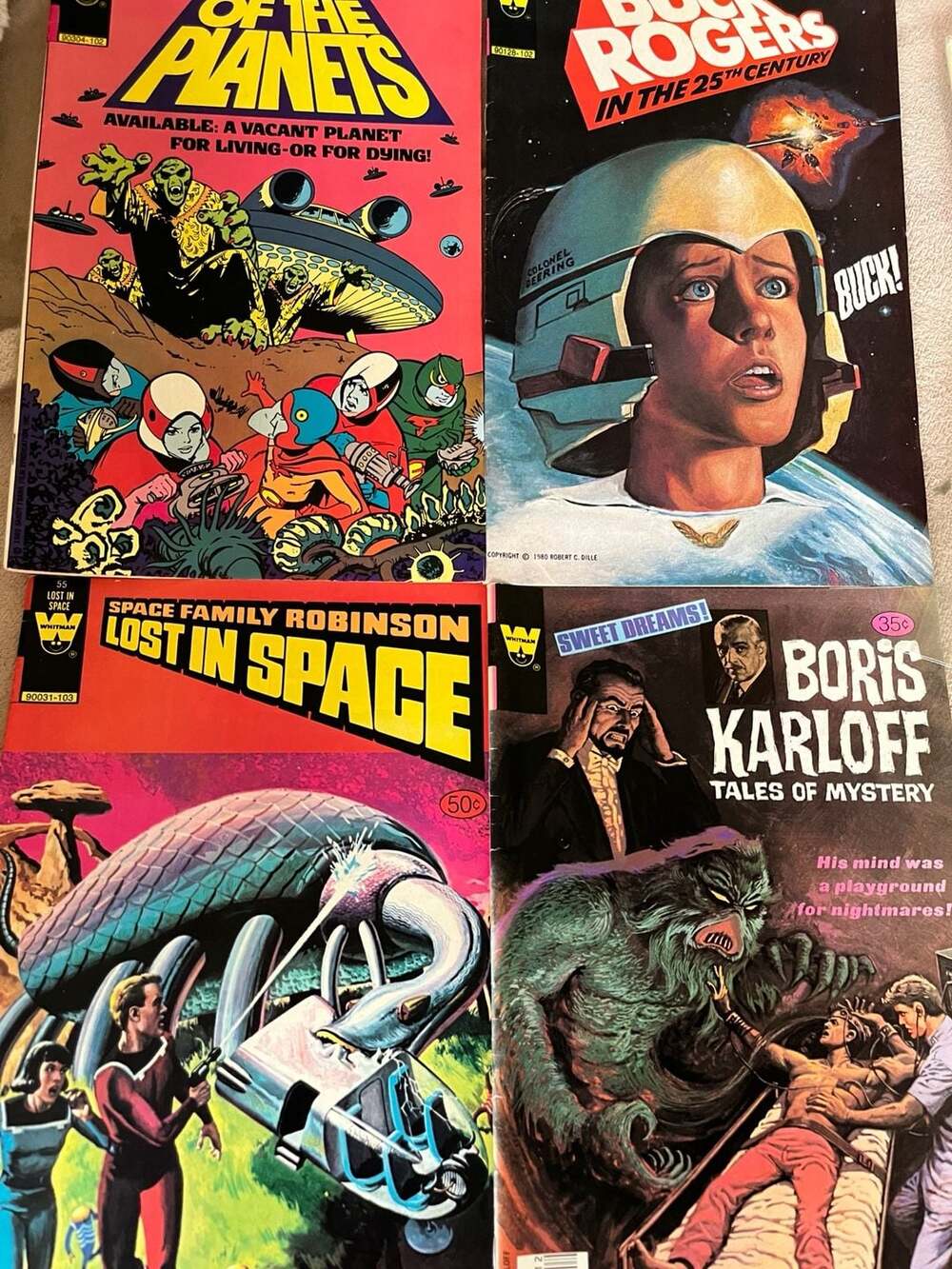 Lot of 4 Vintage Whitman Sci-Fi and Horror Comic Books: Buck Rogers, Lost in Spa